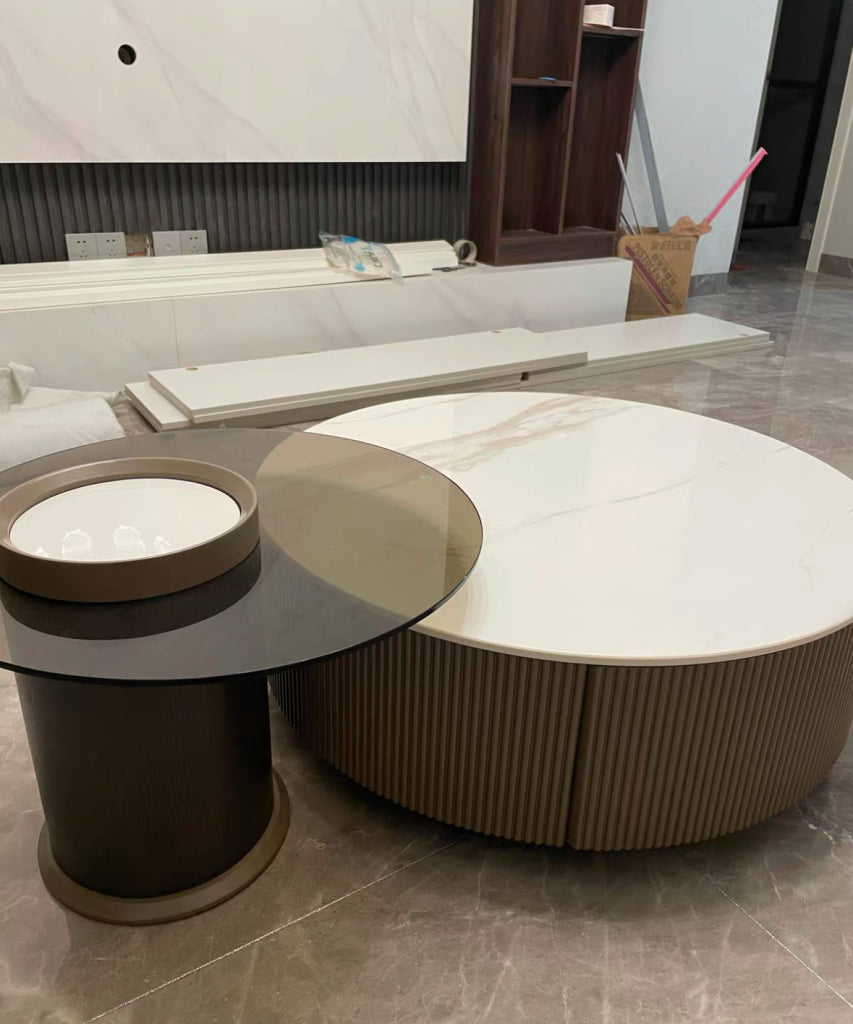 Volini Tempered glass round coffee table set