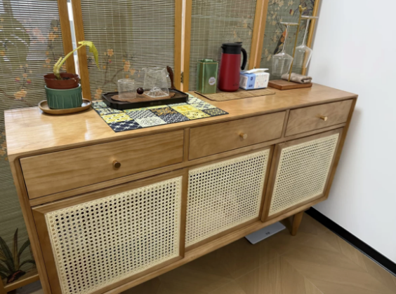 Dinalino Ash wood natural rattan sideboard-A