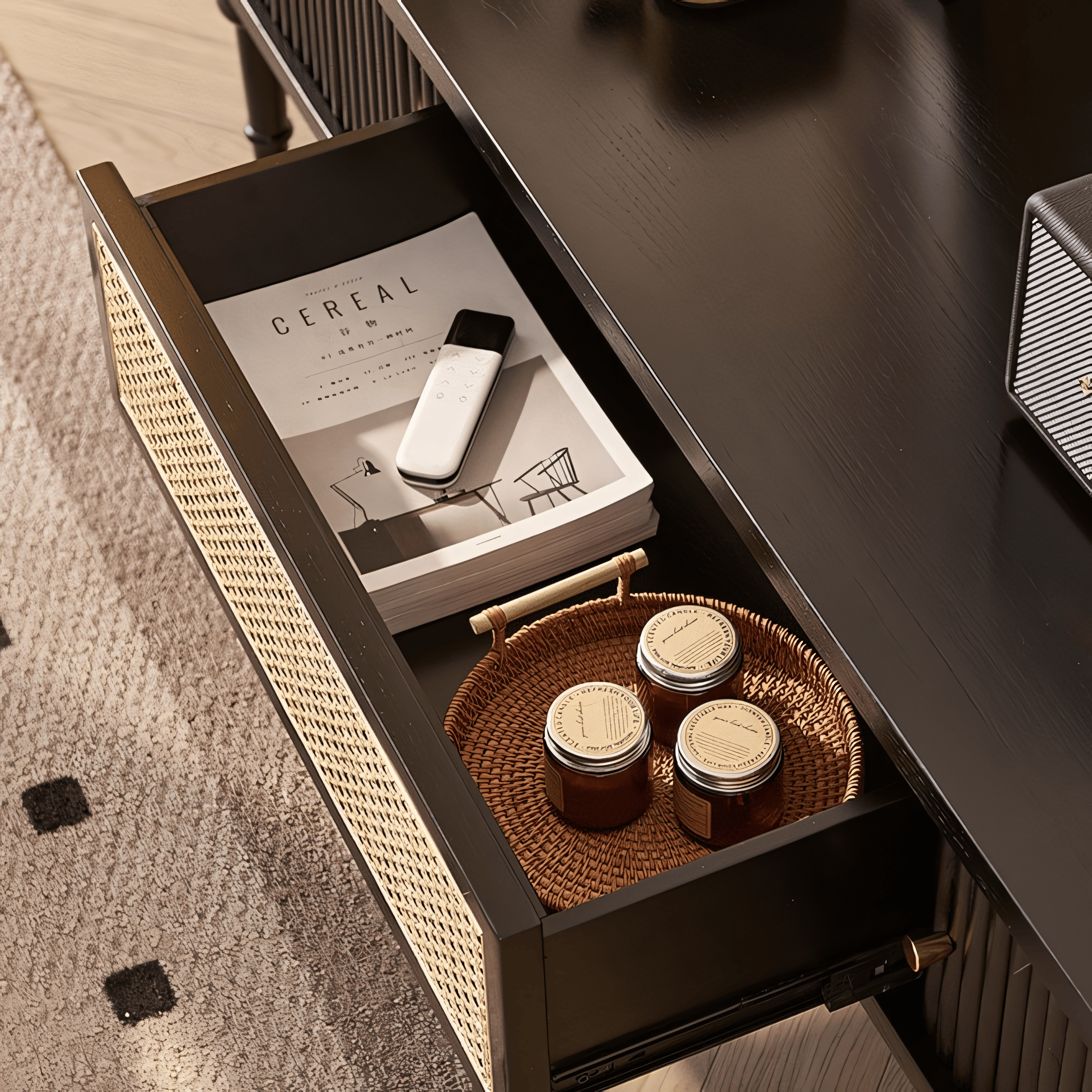 Belar Solid wood natural rattan TV cabinet