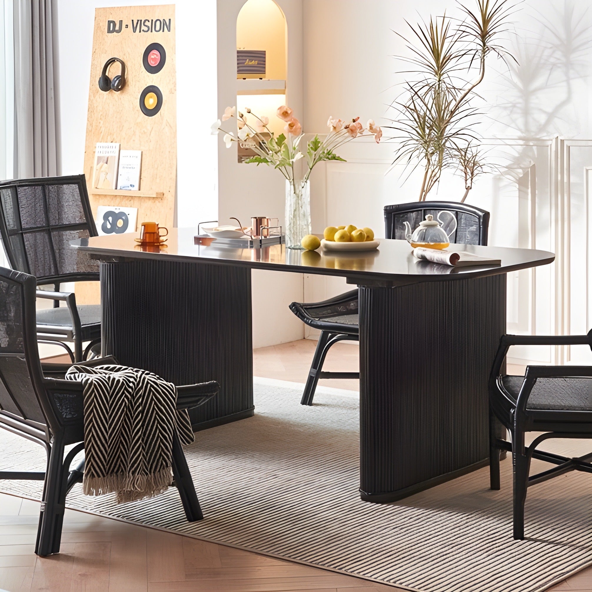 Savilom 2pcs ash wood natural rattan dining chairs