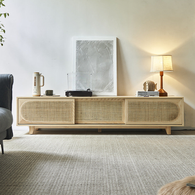 Sidaro Ash wood natural rattan TV cabinet