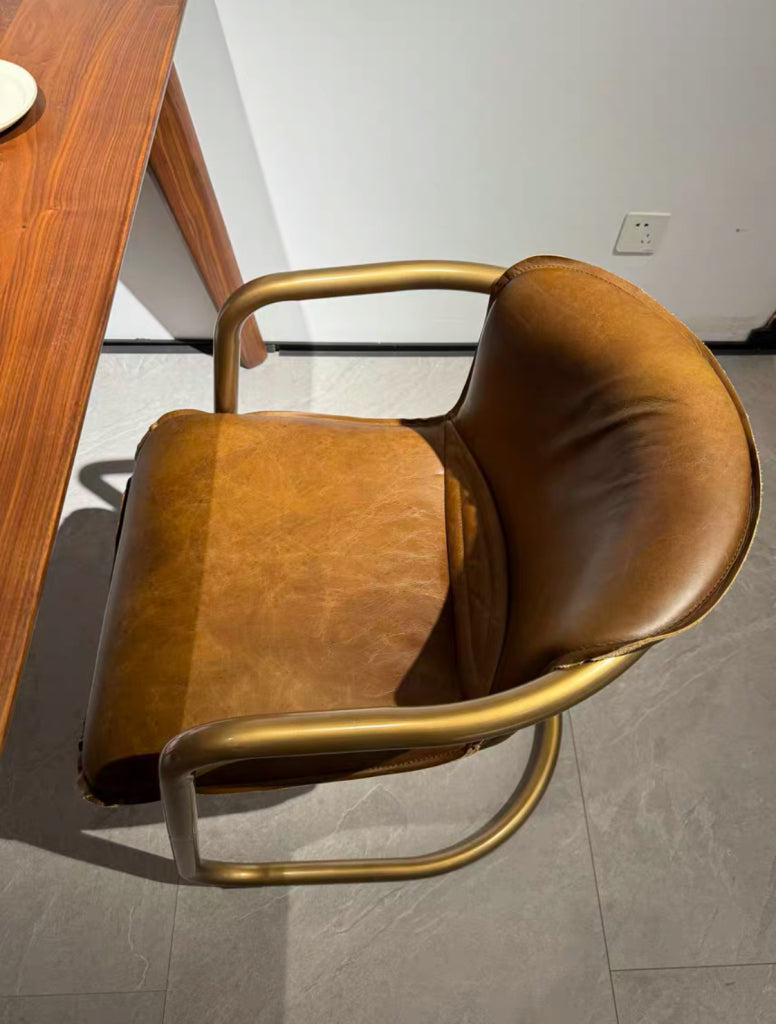 Berleto 2pcs full-grain leather with oil wax finish dining chairs