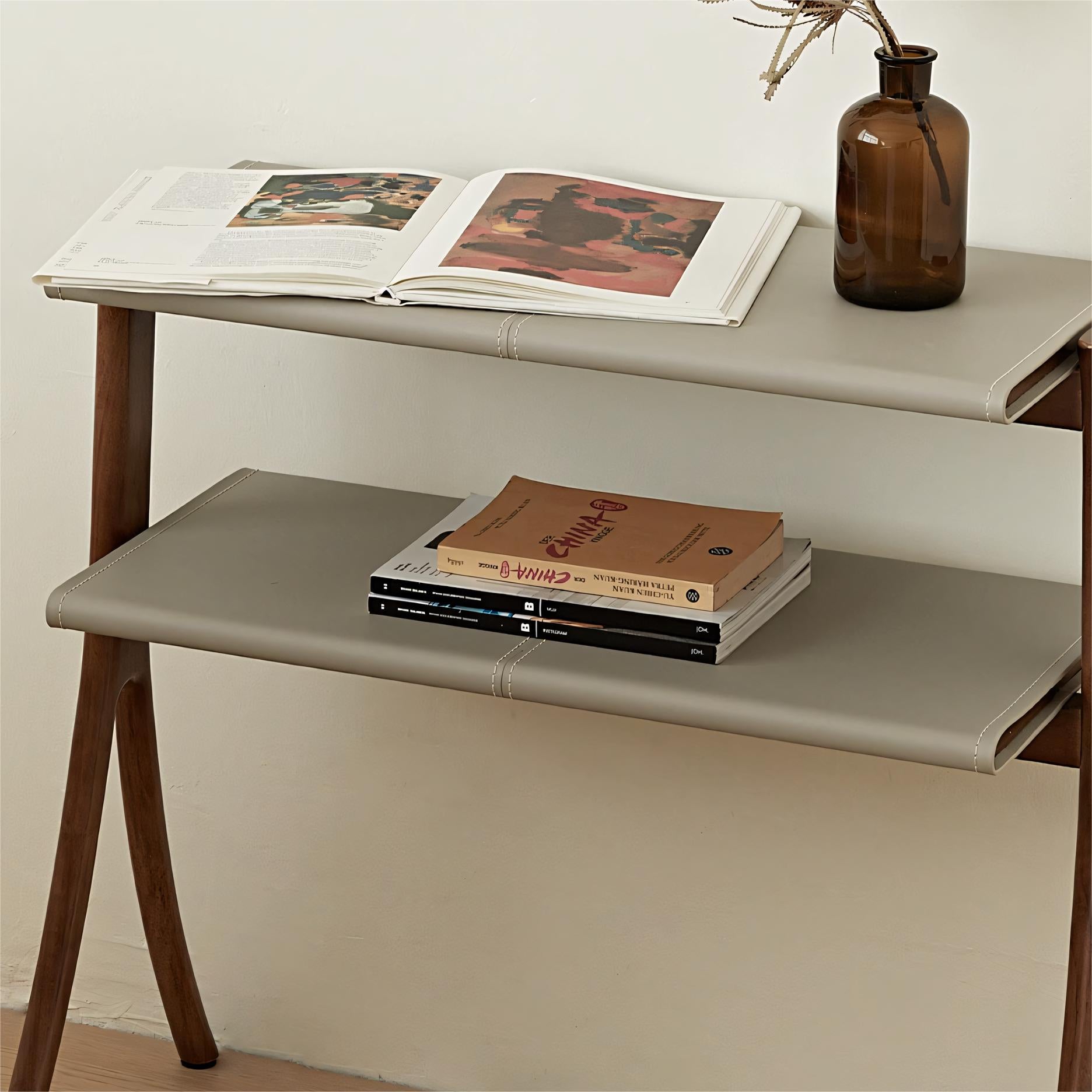 Irima Solid wood leather side table