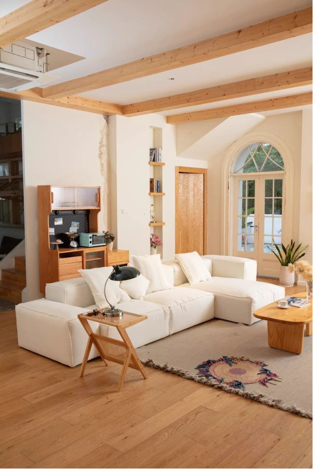 Seffi Washable natural linen fabric chaise lounge sofa