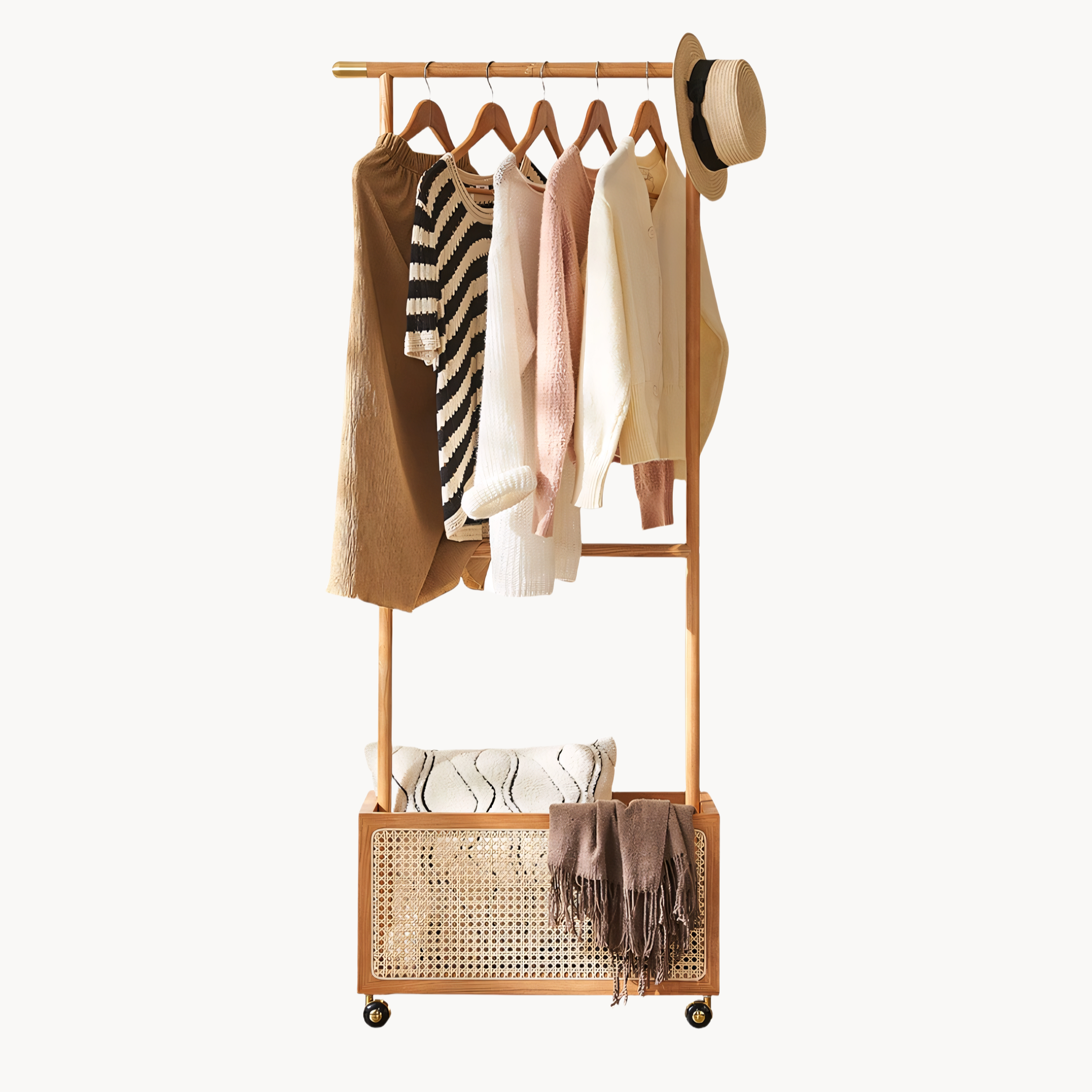 Draris Solid wood coat rack with a basket