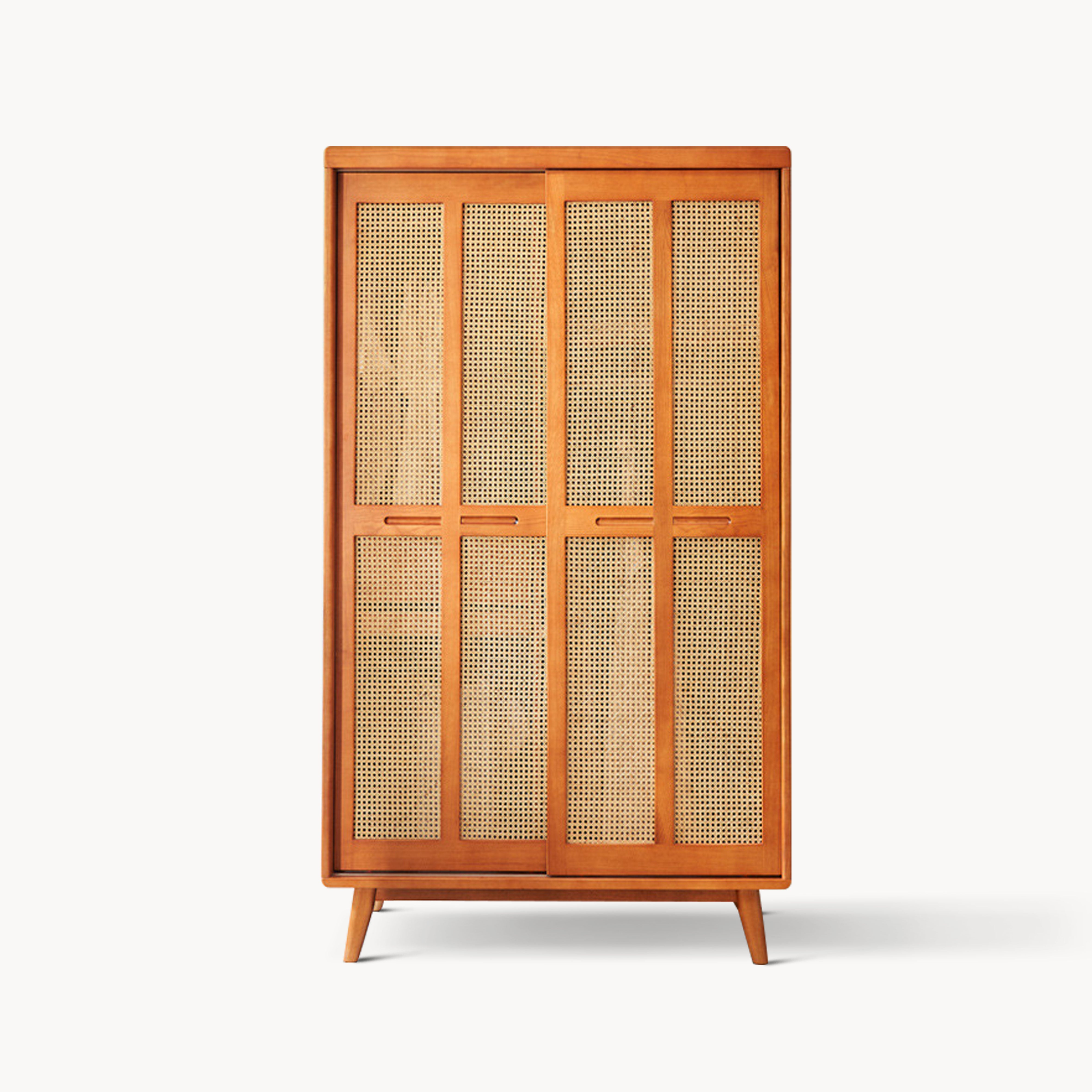 Hirevo Ash wood natural rattan wardrobe