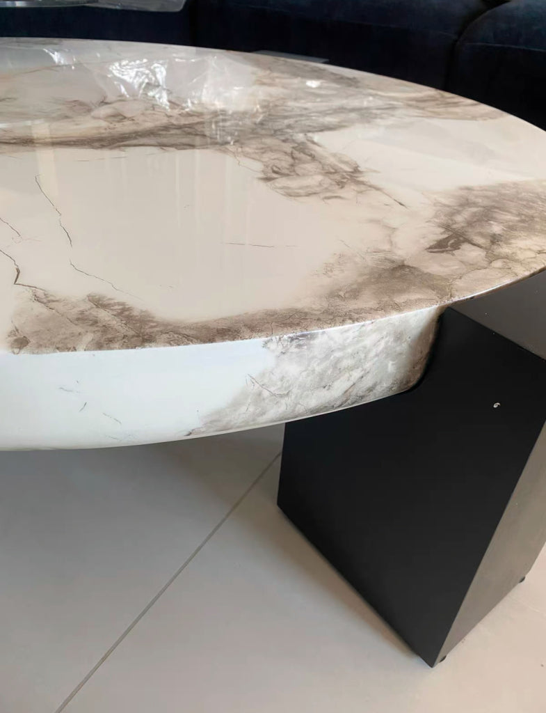 Mizav Marble slab ash base round coffee table set
