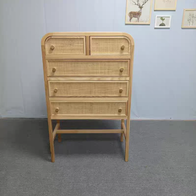 Pularit Ash wood natural rattan sideboard chest of drawers
