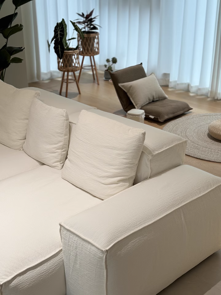 Seffi Washable natural linen fabric chaise lounge sofa