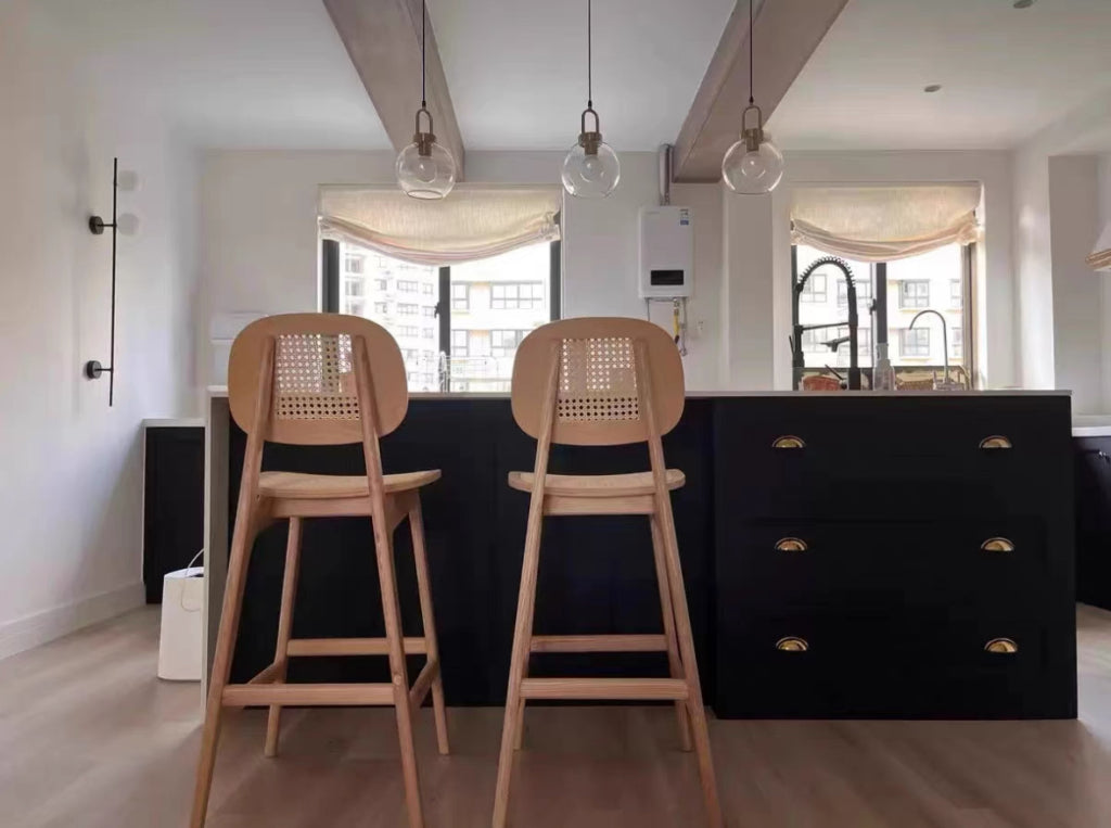 Nerioda 2pcs Ash wood natural rattan high chair dining chair