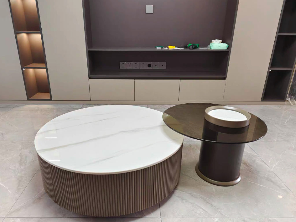 Volini Tempered glass round coffee table set