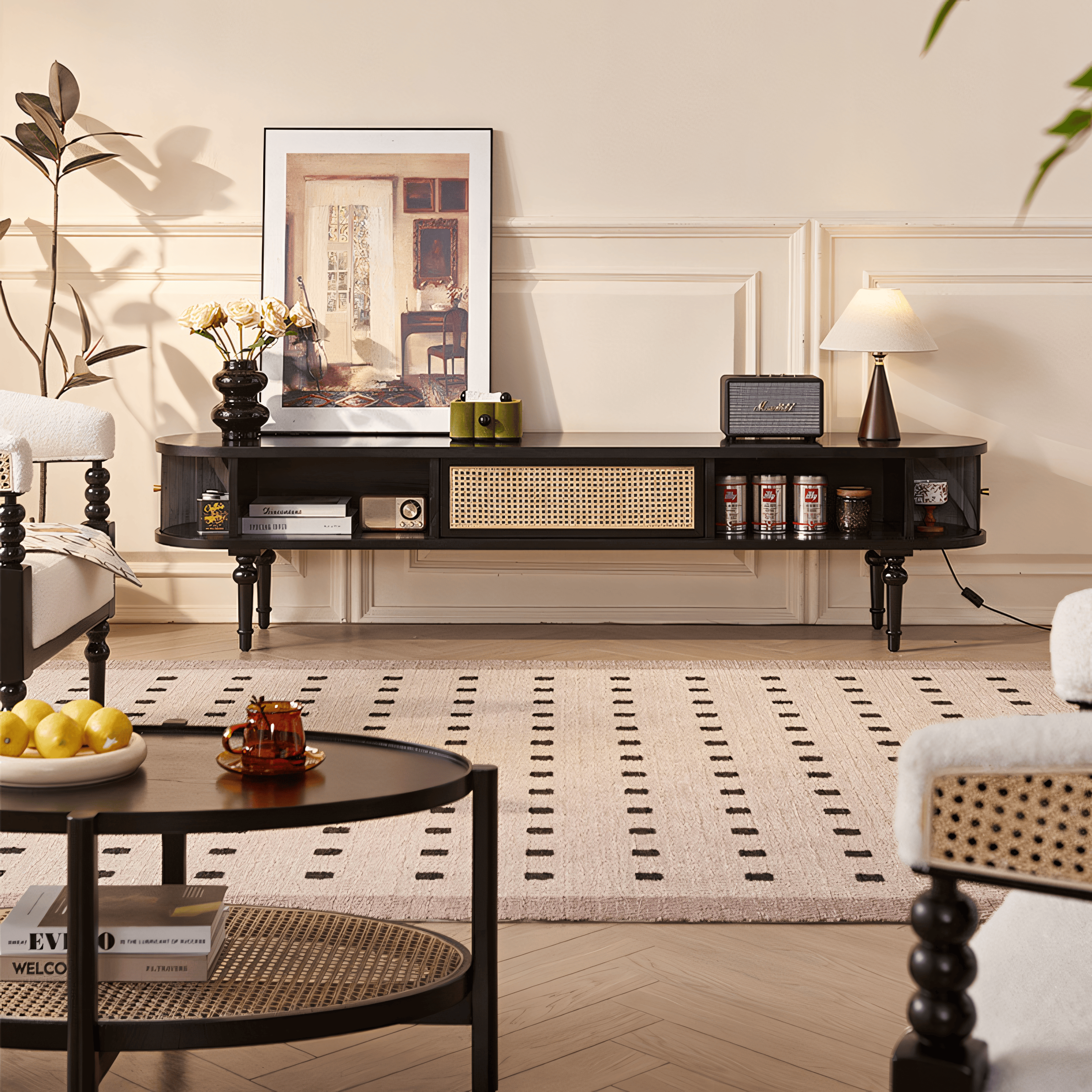 Belar Solid wood natural rattan TV cabinet