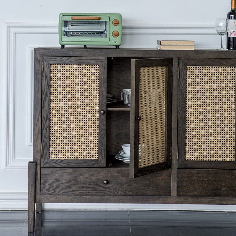 Grossire Ash wood natural rattan sideboard