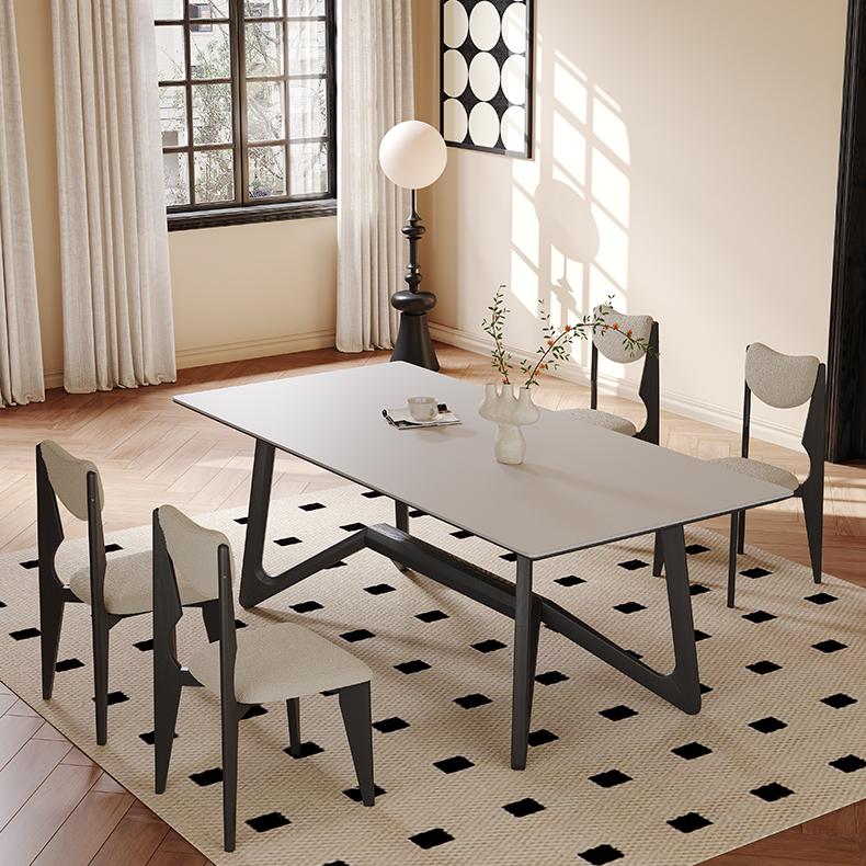 Quina Sintered stone solid wood rectangular dining set-A