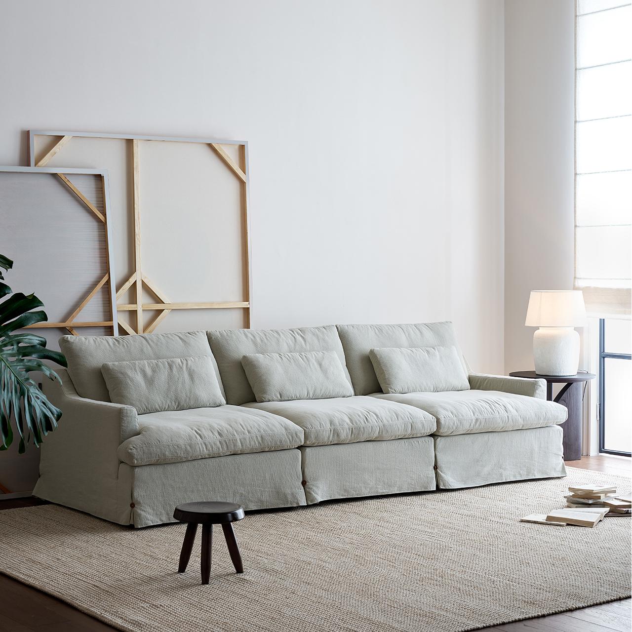 Vinza Washable natural linen fabric straight sofa