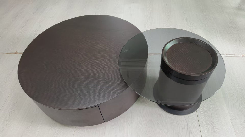 Cocheli Wood tempered glass round coffee table set-A