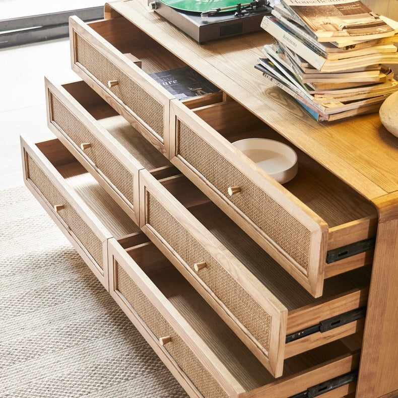 Watiron Ash wood natural rattan chest of drawers