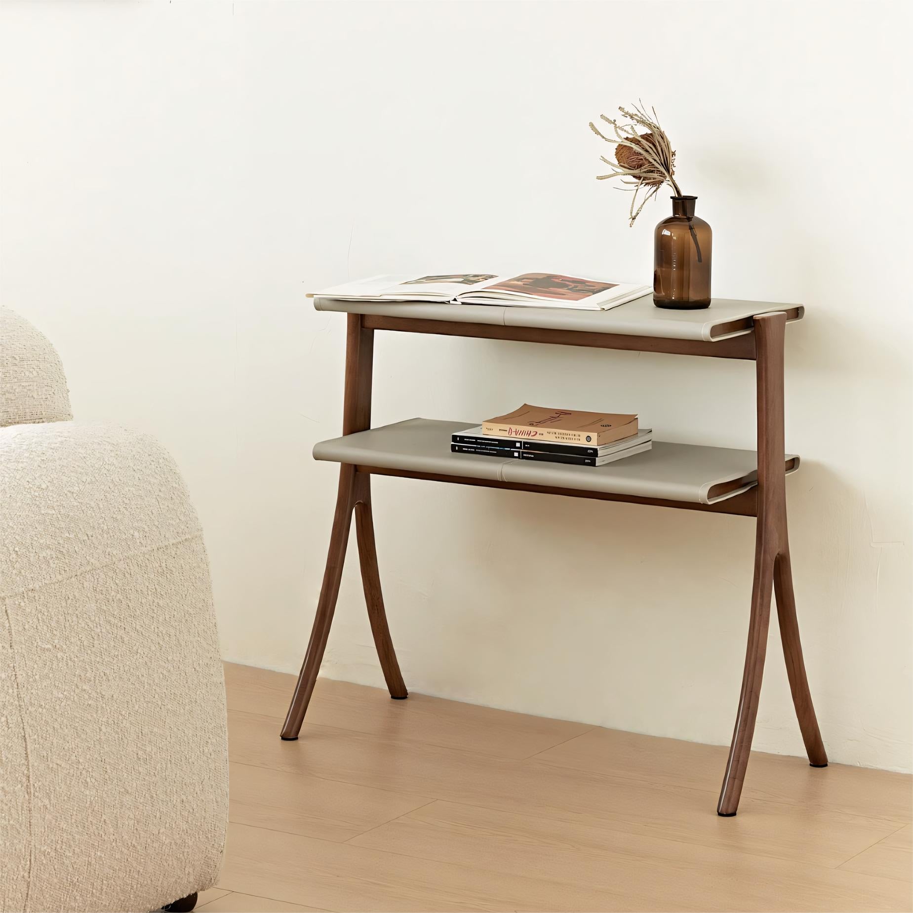Irima Solid wood leather side table
