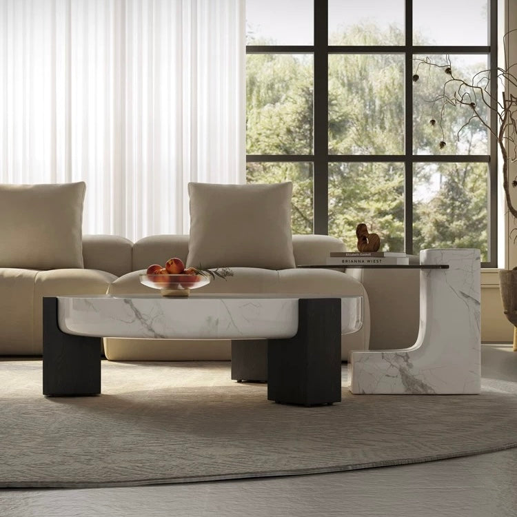 Mizav Marble slab ash base round coffee table set
