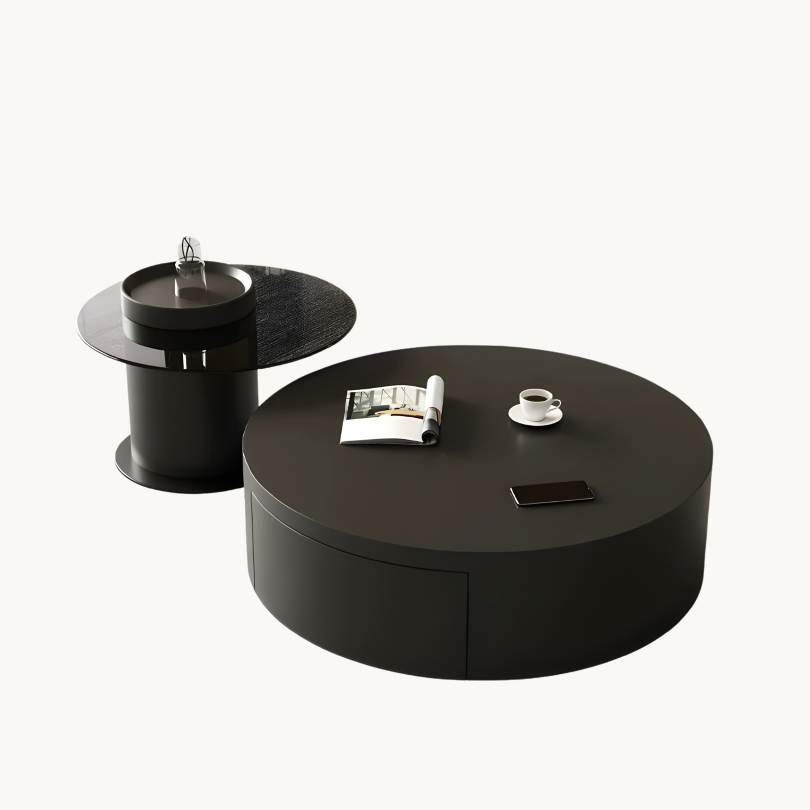 Cocheli Tempered glass round nesting coffee table set