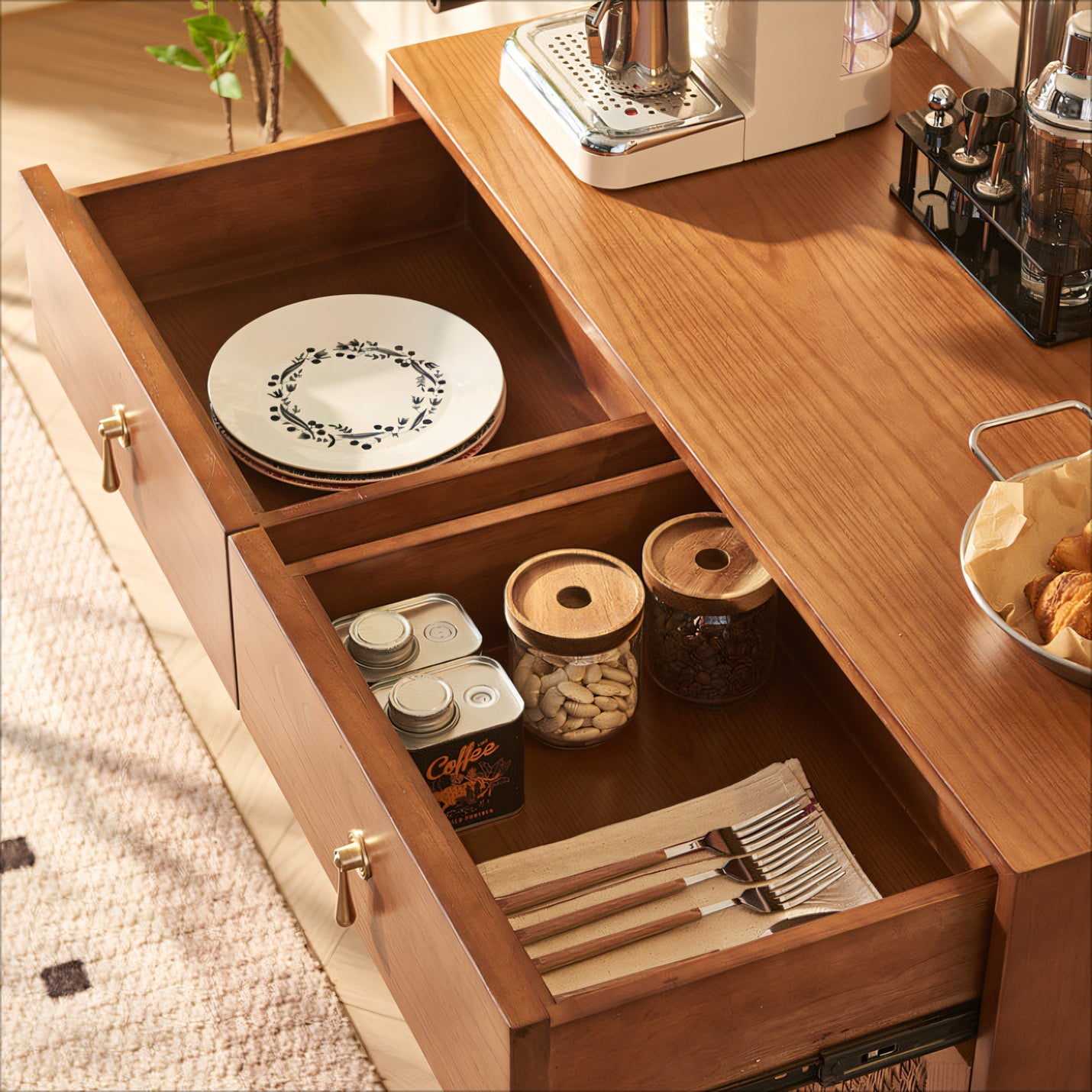 Heston Solid wood natural rattan sideboard