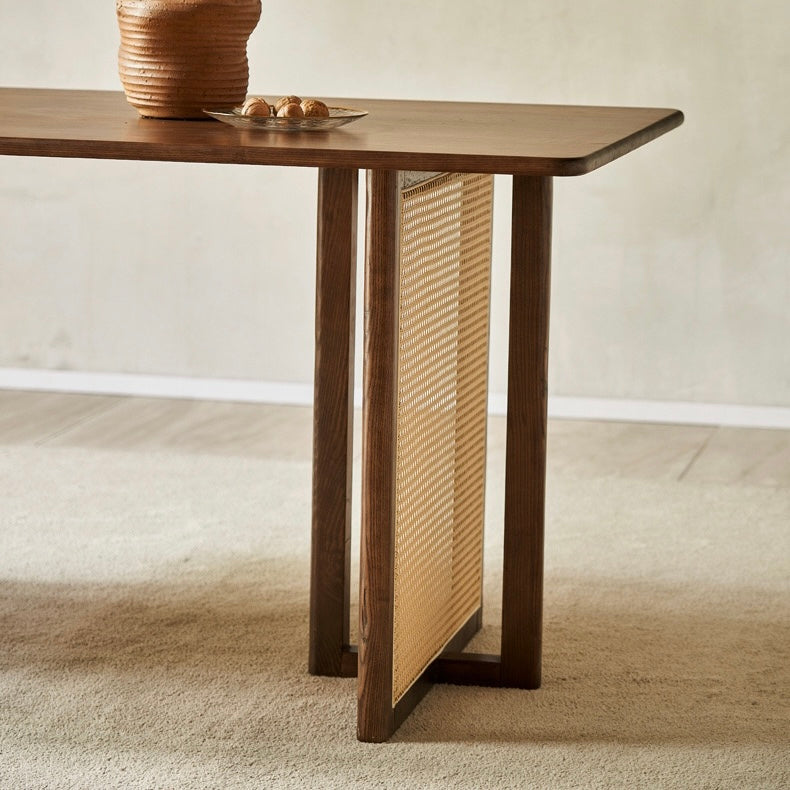 Osalan Ash wood natural rattan rectangular dining table