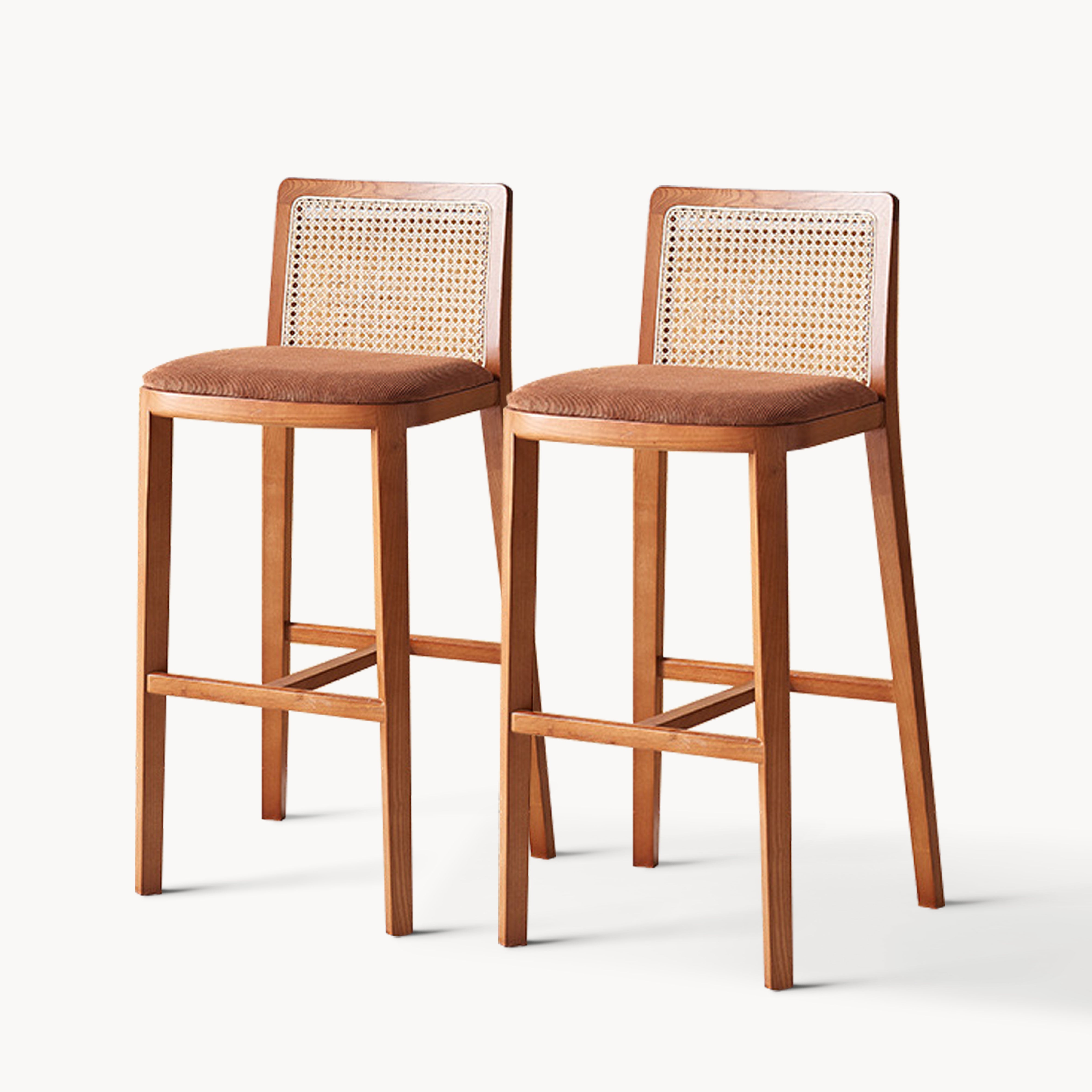 Fitabuno 2pcs Ash wood natural rattan high chair dining chair