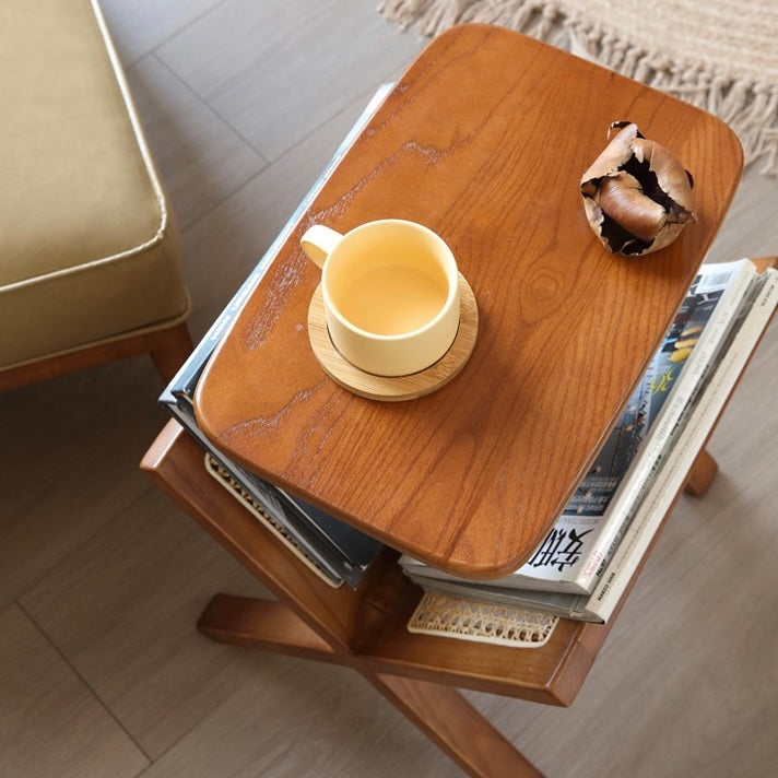 Nitrano Ash wood natural rattan side coffee table