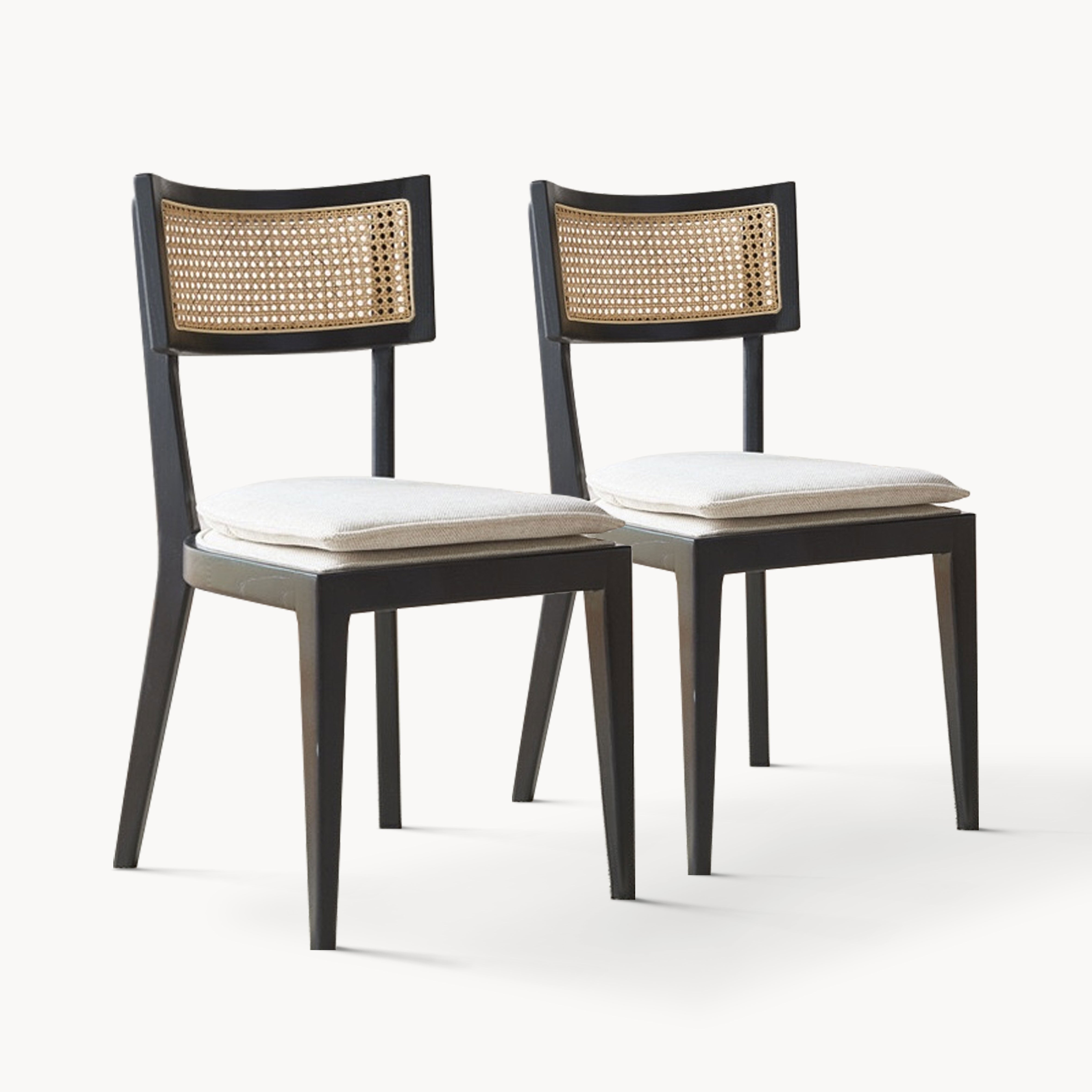 Quinie 2pcs ash wood natural rattan dining chairs