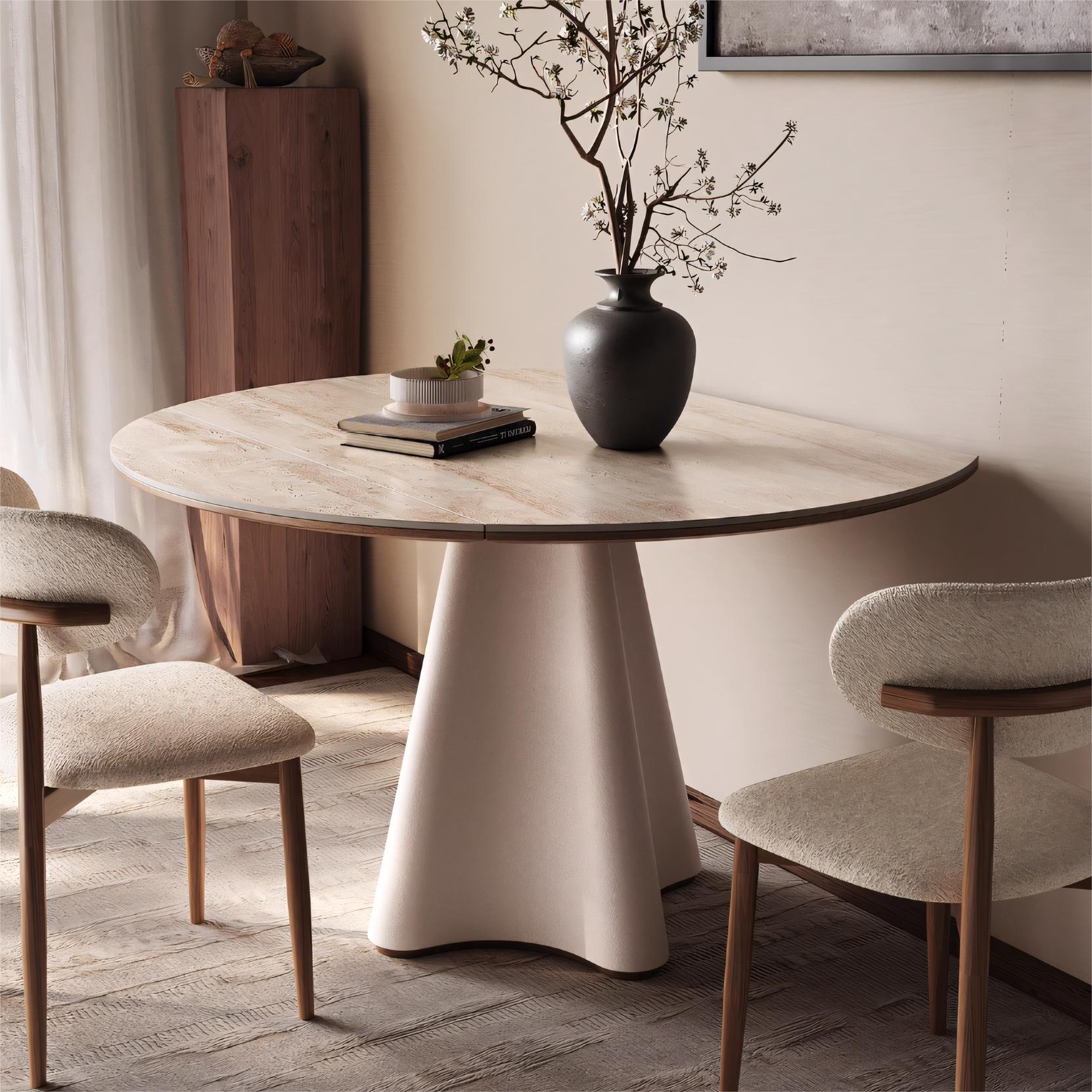 Gelie Round-to-rectangular sliding extension dining table