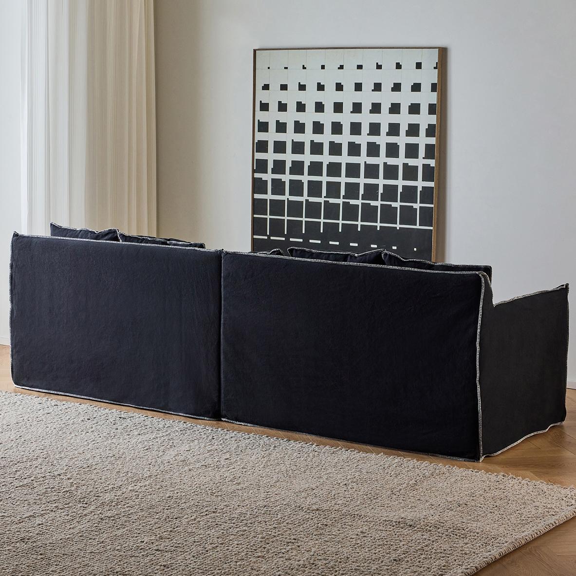 Geema Washable natural linen fabric straight sofa