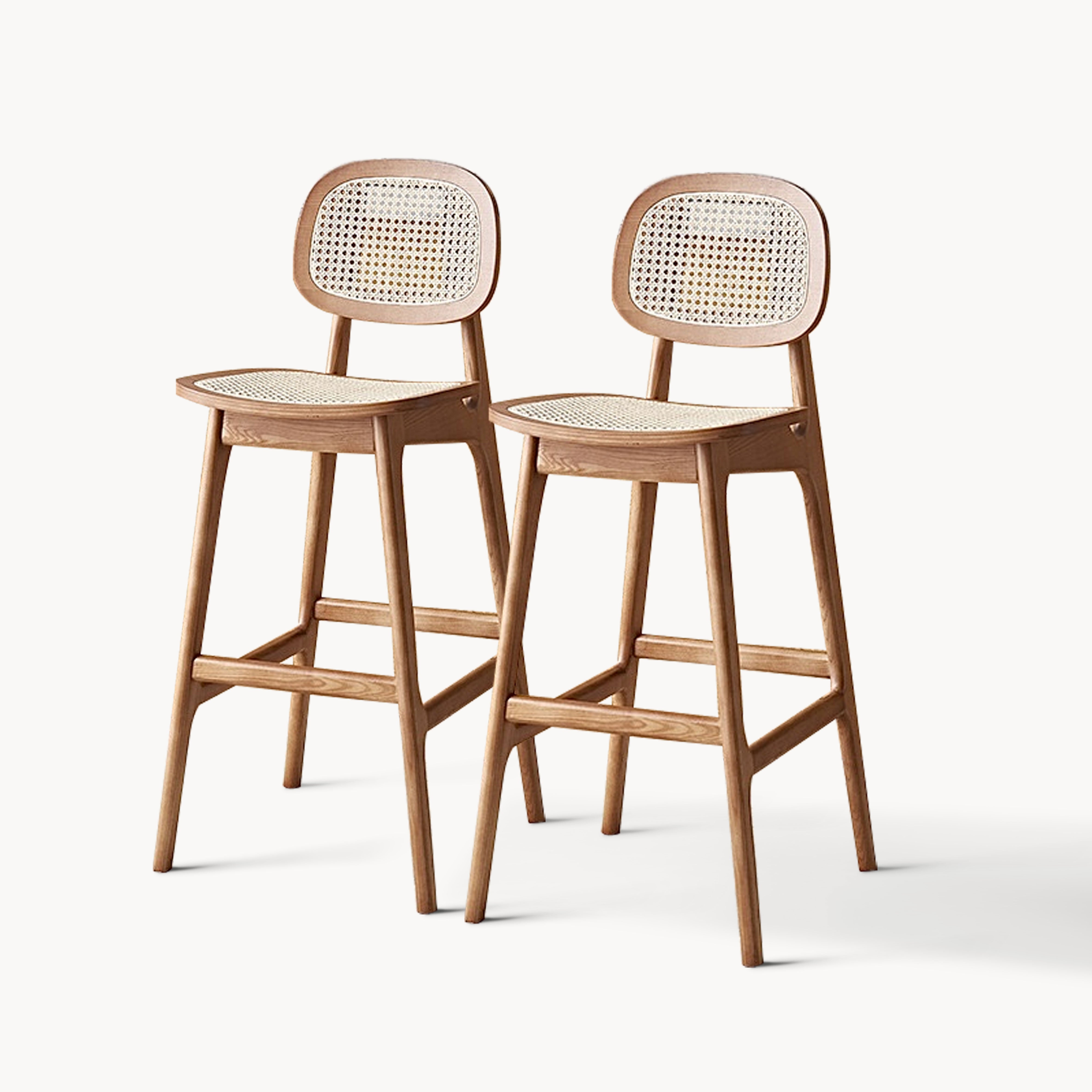 Nerioda 2pcs Ash wood natural rattan high chair dining chair