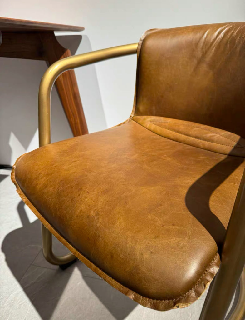 Berleto 2pcs full-grain leather with oil wax finish dining chairs