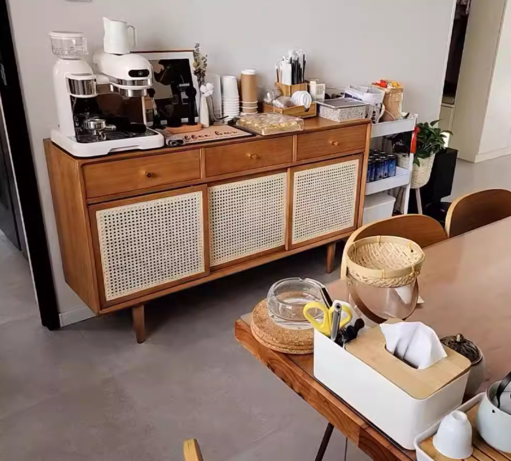 Dinalino Ash wood natural rattan sideboard-A