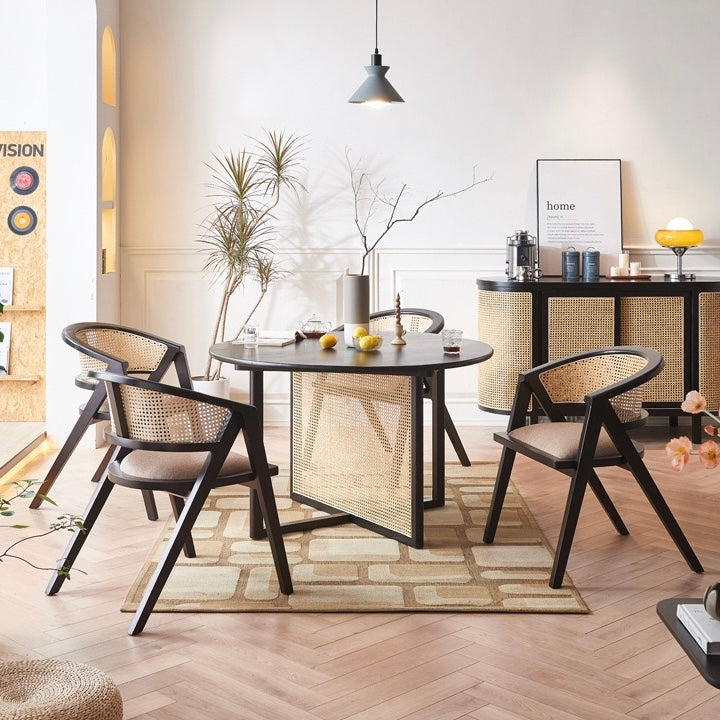 Tagi 2 pcs ash wood natural rattan dining chairs