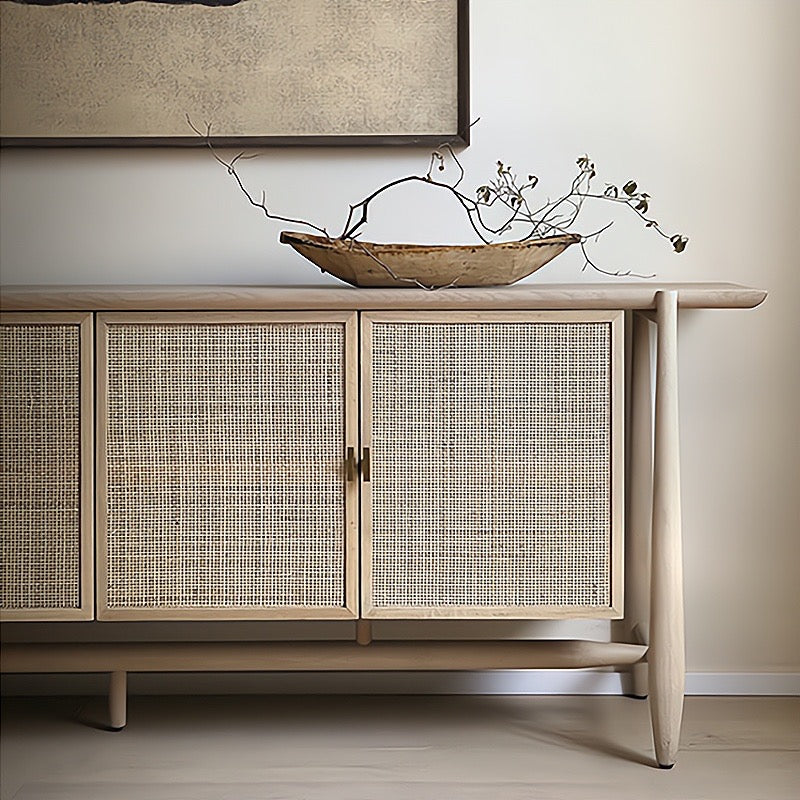 Wenofig Ash wood natural rattan sideboard