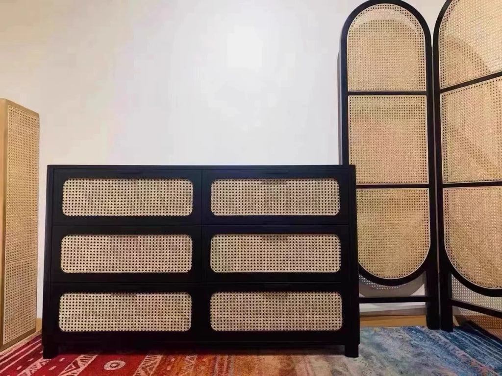 Filanque Ash wood natural rattan chest of drawers