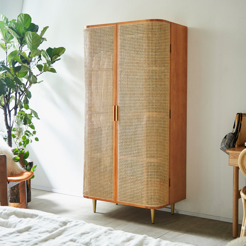 Peritan Ash wood natural rattan wardrobe