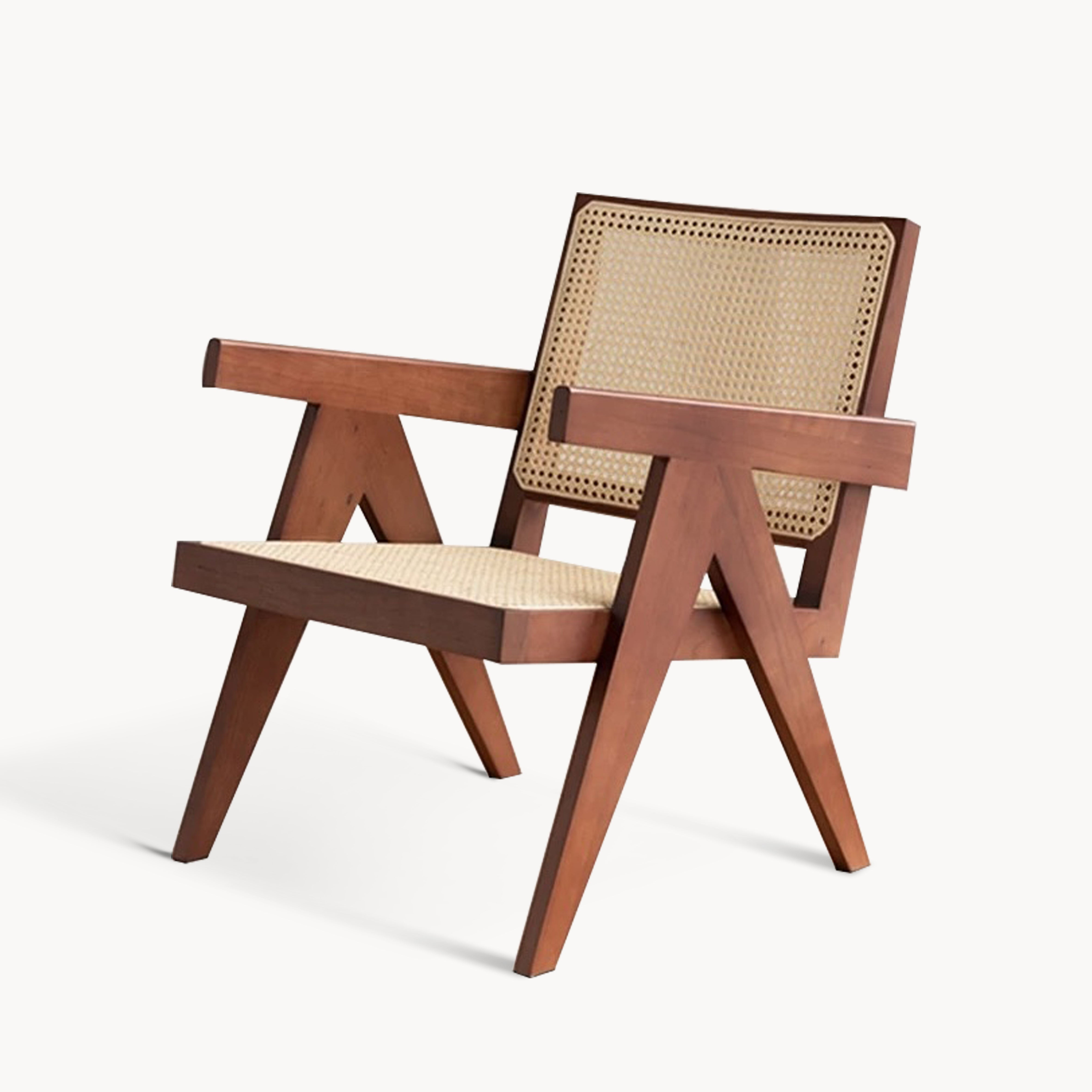Nafilia Ash wood natural rattan loung chair