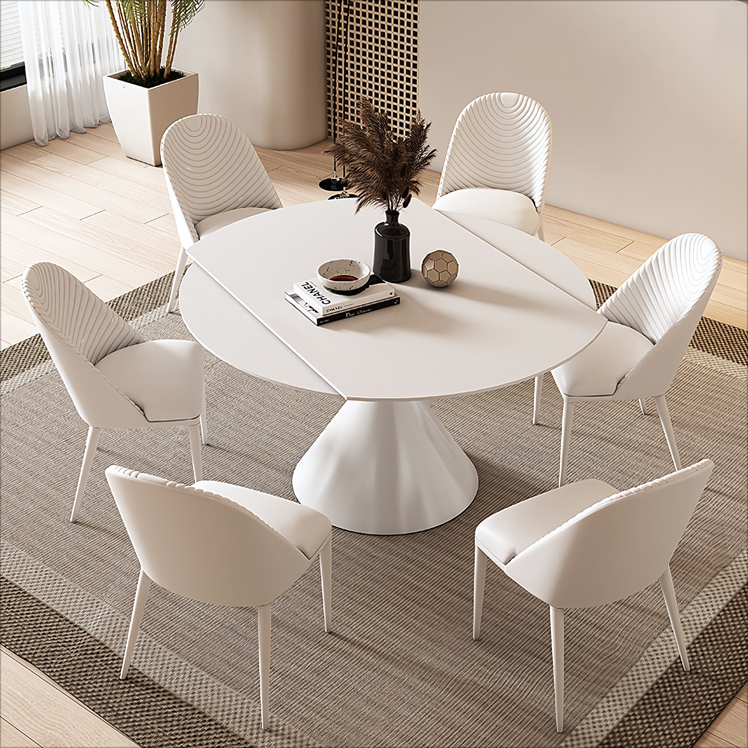 Dejove Extendable sintered stone round dining set