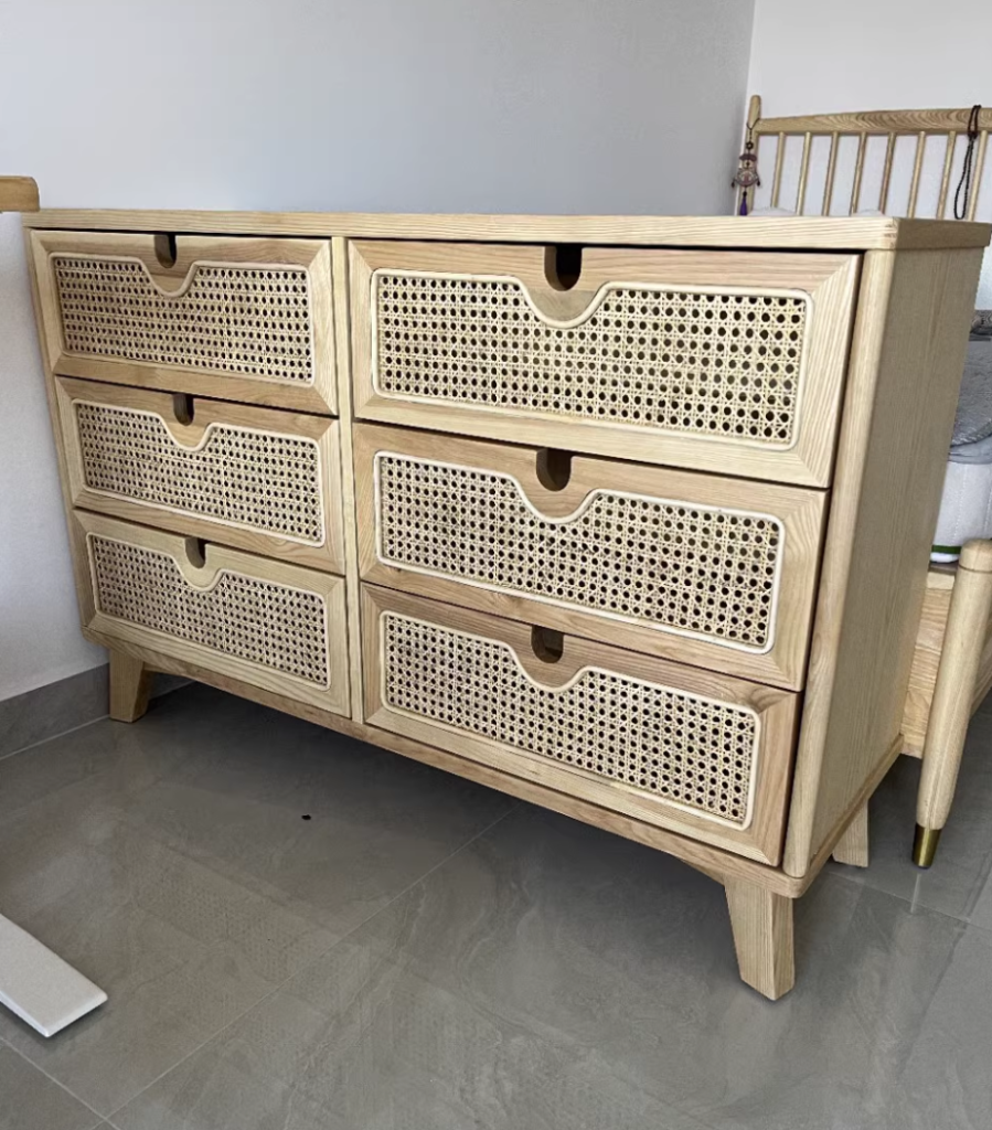 Vilriga Ash wood natural rattan chest of drawers