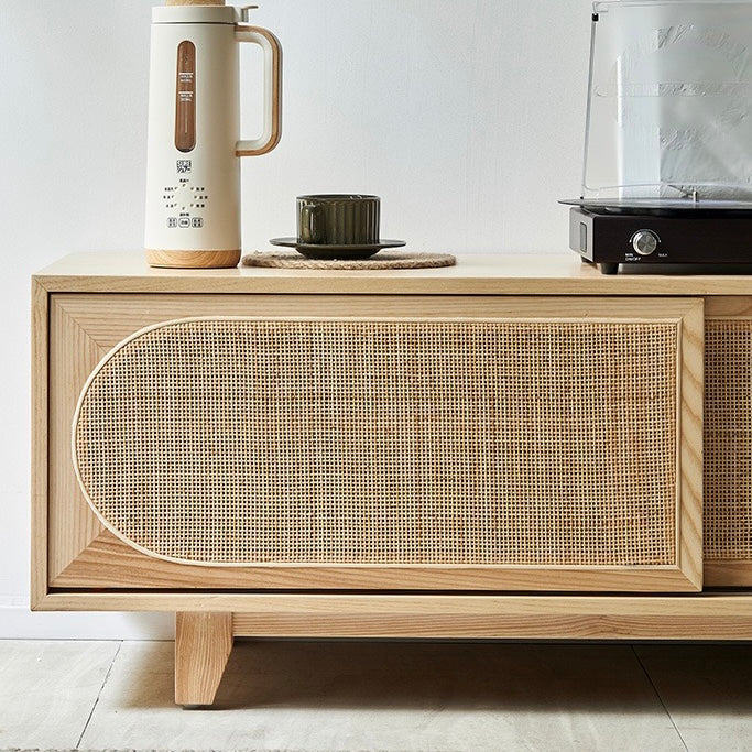 Sidaro Ash wood natural rattan TV cabinet