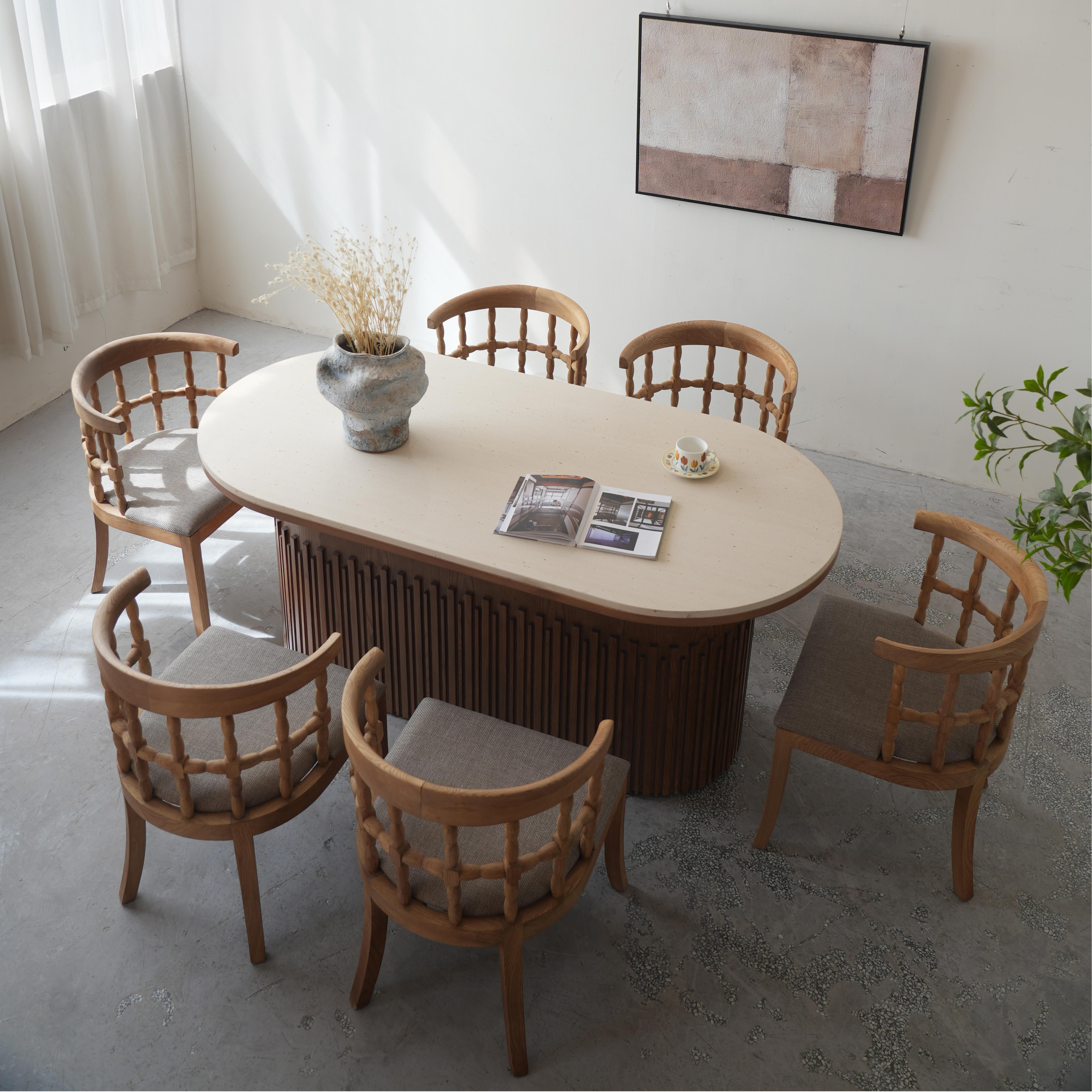 Elvira Natural travertine rectangular dining set