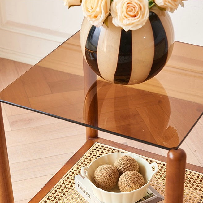 Cubotro Ash wood glass side coffee table