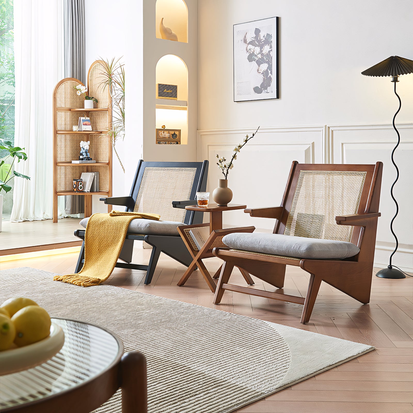 Bonalum Ash wood natural rattan accent chair