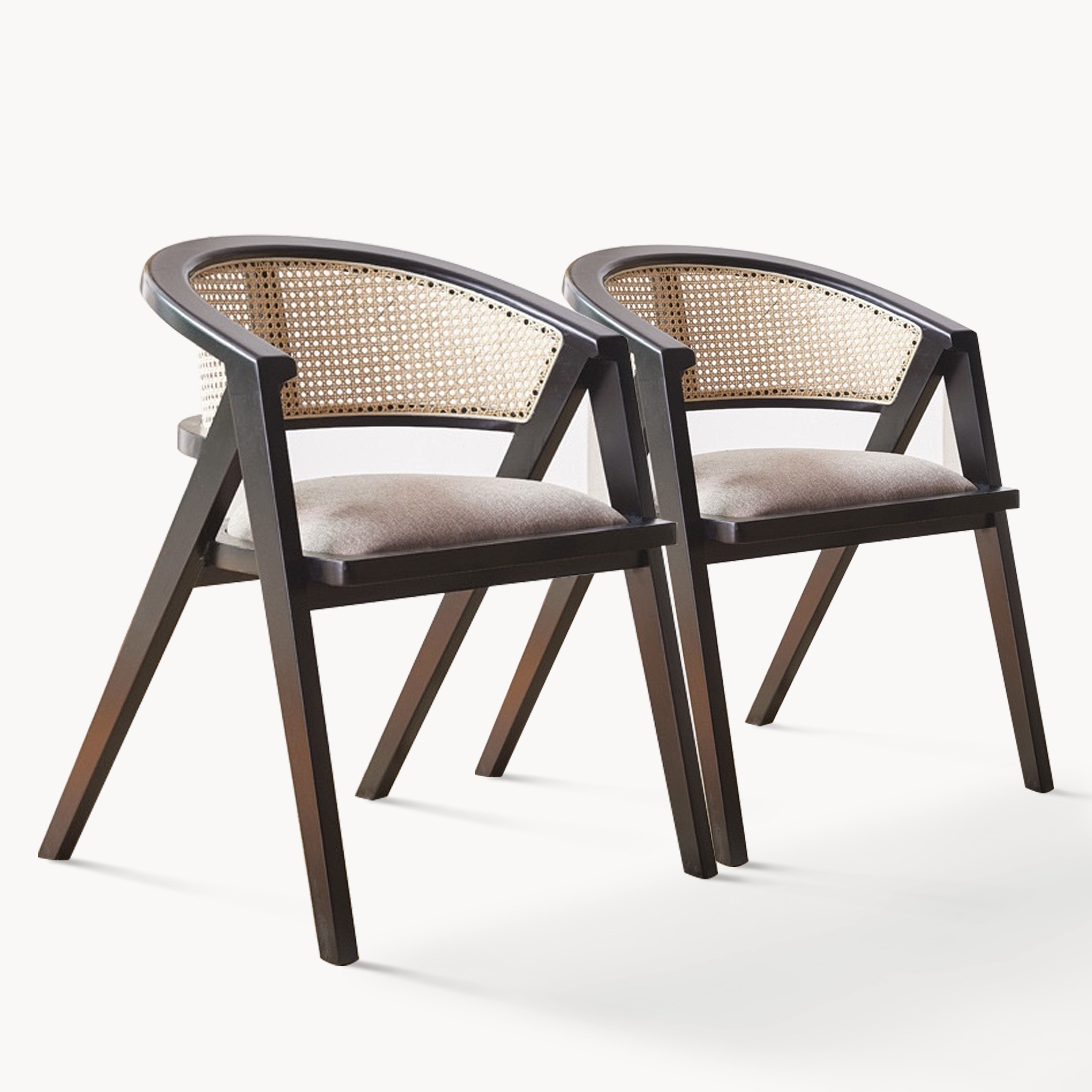 Tagi 2 pcs ash wood natural rattan dining chairs