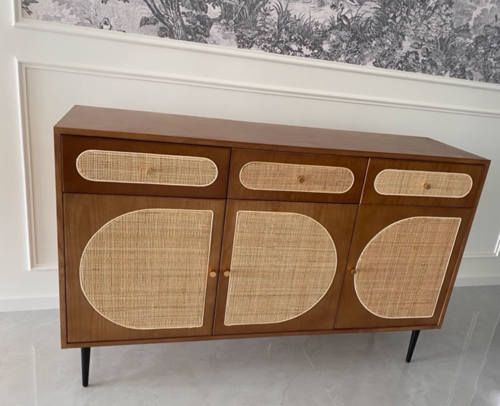 Sanie Ash wood natural rattan sideboard