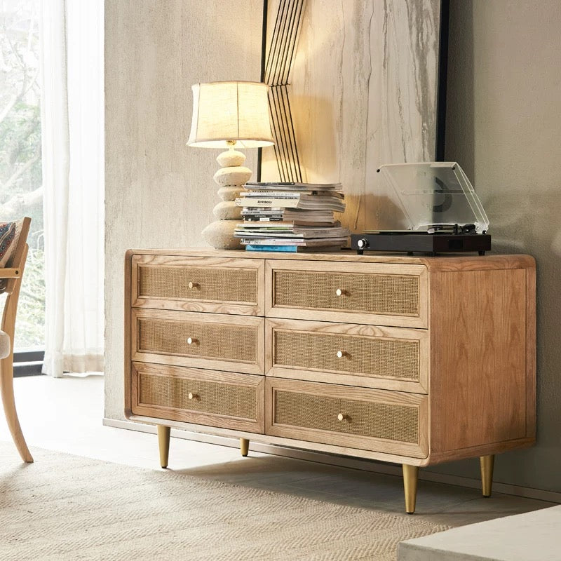 Watiron Ash wood natural rattan chest of drawers