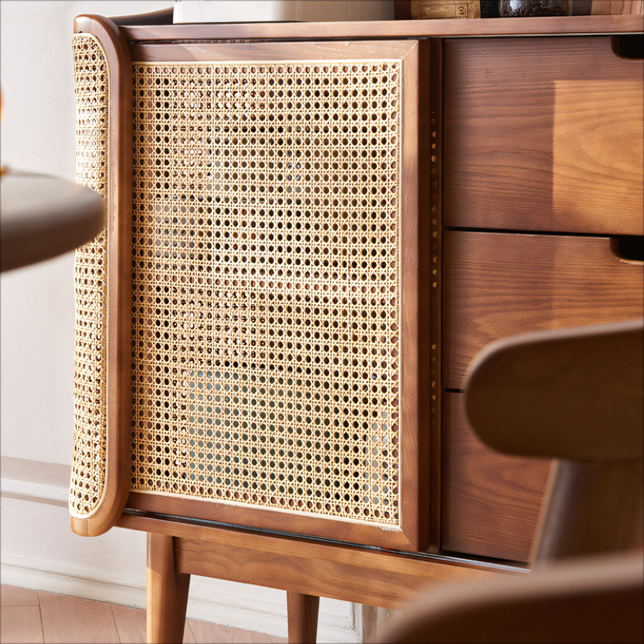 Sarinaly Ash wood natural rattan sideboard