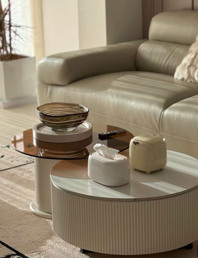 Cocheli Wood tempered glass round coffee table set